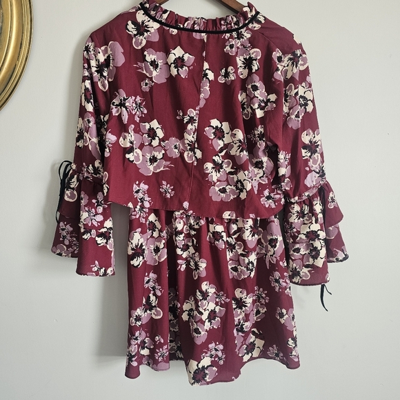 Pokkori Burgundy Floral Print Nursing Blouse Maternity Size MEDIUM Lightweight - Picture 2 of 10